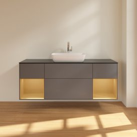 Тумба під раковину Villeroy & Boch Finion 160х50,1 см із підсвічуванням МДФ антрацит матовий лак/скло чорне матове G862HFGK