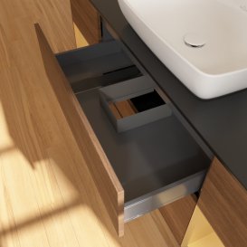 Тумба під раковину Villeroy & Boch Finion 160х50,1 см із підсвічуванням МДФ шпон волоського горіха/скло чорне матове G862HFGN