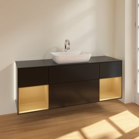 Тумба під раковину Villeroy & Boch Finion 160х50,1 см із підсвічуванням МДФ чорний матовий лак/скло чорне матове G862HFPD