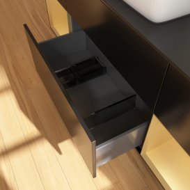 Тумба під раковину Villeroy & Boch Finion 160х50,1 см із підсвічуванням МДФ чорний матовий лак/скло чорне матове G862HFPD