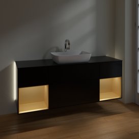 Тумба під раковину Villeroy & Boch Finion 160х50,1 см із підсвічуванням МДФ чорний матовий лак/скло чорне матове G862HFPD