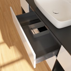 Тумба под раковину Villeroy & Boch Finion 160х50,1 см с подсветкой МДФ глянцевый белый лак/стекло черное матовое G862PDGF