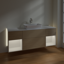 Тумба під раковину Villeroy & Boch Finion 160х50,1 см із підсвічуванням МДФ шпон дуба/скло біле матове G861GFPC