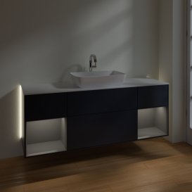 Тумба под раковину Villeroy & Boch Finion 160х50,1 см с подсветкой МДФ темно-синий матовый лак/стекло белое матовое G861GKHG
