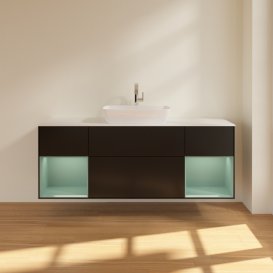 Тумба під раковину Villeroy & Boch Finion 160х50,1 см із підсвічуванням МДФ чорний матовий лак/скло біле матове G861GMPD