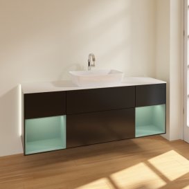 Тумба під раковину Villeroy & Boch Finion 160х50,1 см із підсвічуванням МДФ чорний матовий лак/скло біле матове G861GMPD
