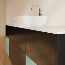 Тумба під раковину Villeroy & Boch Finion 160х50,1 см із підсвічуванням МДФ чорний матовий лак/скло біле матове G861GMPD