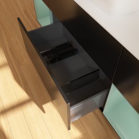 Тумба під раковину Villeroy & Boch Finion 160х50,1 см із підсвічуванням МДФ чорний матовий лак/скло біле матове G861GMPD