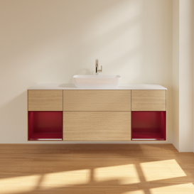 Тумба під раковину Villeroy & Boch Finion 160х50,1 см із підсвічуванням МДФ шпон дуба/скло біле матове G861HBPC