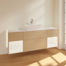 Тумба под раковину Villeroy & Boch Finion 160х50,1 см с подсветкой МДФ шпон дуба/стекло белое матовое G861MTPC