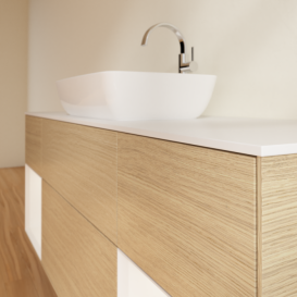 Тумба под раковину Villeroy & Boch Finion 160х50,1 см с подсветкой МДФ шпон дуба/стекло белое матовое G861MTPC