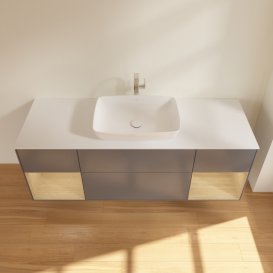 Тумба под раковину Villeroy & Boch Finion 160х50,1 см с подсветкой МДФ антрацит матовый лак/стекло белое матовое G861PCGK