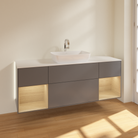 Тумба под раковину Villeroy & Boch Finion 160х50,1 см с подсветкой МДФ антрацит матовый лак/стекло белое матовое G861PCGK