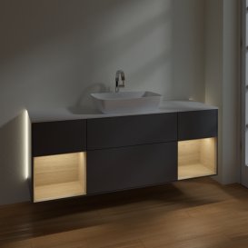 Тумба под раковину Villeroy & Boch Finion 160х50,1 см с подсветкой МДФ антрацит матовый лак/стекло белое матовое G861PCGK