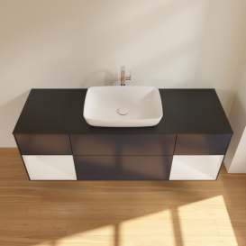 Тумба под раковину Villeroy & Boch Finion 160х50,1 см с подсветкой МДФ темно-синий матовый лак/стекло черное матовое G862GFHG
