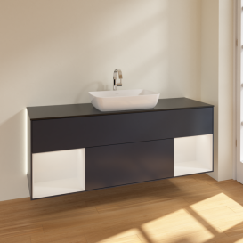 Тумба под раковину Villeroy & Boch Finion 160х50,1 см с подсветкой МДФ темно-синий матовый лак/стекло черное матовое G862GFHG