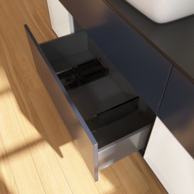 Тумба под раковину Villeroy & Boch Finion 160х50,1 см с подсветкой МДФ темно-синий матовый лак/стекло черное матовое G862GFHG