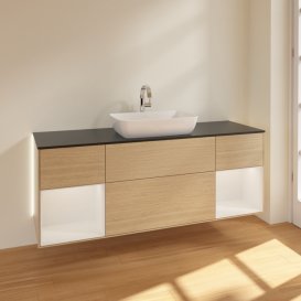 Тумба під раковину Villeroy & Boch Finion 160х50,1 см із підсвічуванням МДФ шпон дуба/скло чорне матове G862GFPC