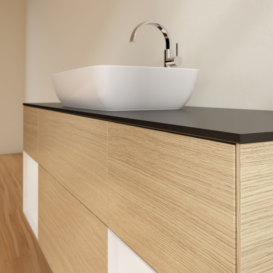 Тумба під раковину Villeroy & Boch Finion 160х50,1 см із підсвічуванням МДФ шпон дуба/скло чорне матове G862GFPC