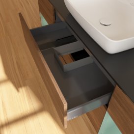 Тумба под раковину Villeroy & Boch Finion 160х50,1 см с подсветкой МДФ шпон грецкого ореха/стекло черное матовое G862GMGN