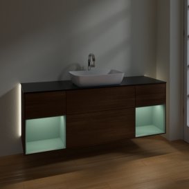 Тумба под раковину Villeroy & Boch Finion 160х50,1 см с подсветкой МДФ шпон грецкого ореха/стекло черное матовое G862GMGN