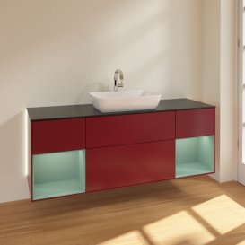 Тумба под раковину Villeroy & Boch Finion 160х50,1 см с подсветкой МДФ пион матовый лак/стекло черное матовое G862GMHB