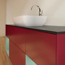 Тумба под раковину Villeroy & Boch Finion 160х50,1 см с подсветкой МДФ пион матовый лак/стекло черное матовое G862GMHB