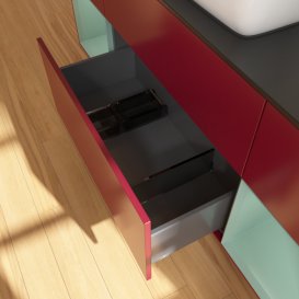 Тумба під раковину Villeroy & Boch Finion 160х50,1 см з підсвічуванням МДФ півонія матовий лак/скло чорне матове G862GMHB