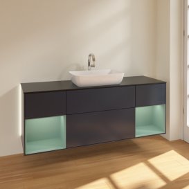 Тумба під раковину Villeroy & Boch Finion 160х50,1 см із підсвічуванням МДФ темно-синій матовий лак/скло чорне матове G862GMHG