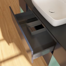 Тумба під раковину Villeroy & Boch Finion 160х50,1 см із підсвічуванням МДФ темно-синій матовий лак/скло чорне матове G862GMHG