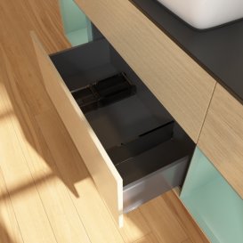 Тумба под раковину Villeroy & Boch Finion 160х50,1 см с подсветкой МДФ шпон дуба/стекло черное матовое G862GMPC