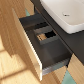 Тумба под раковину Villeroy & Boch Finion 160х50,1 см с подсветкой МДФ шпон дуба/стекло черное матовое G862GMPC