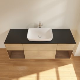 Тумба під раковину Villeroy & Boch Finion 160х50,1 см МДФ шпон дуба/скло чорне матове G862GNPC