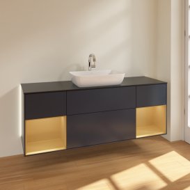 Тумба под раковину Villeroy & Boch Finion 160х50,1 см с подсветкой МДФ темно-синий матовый лак/стекло черное матовое G862HFHG
