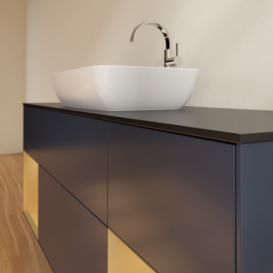 Тумба под раковину Villeroy & Boch Finion 160х50,1 см с подсветкой МДФ темно-синий матовый лак/стекло черное матовое G862HFHG