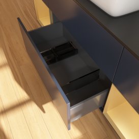Тумба под раковину Villeroy & Boch Finion 160х50,1 см с подсветкой МДФ темно-синий матовый лак/стекло черное матовое G862HFHG