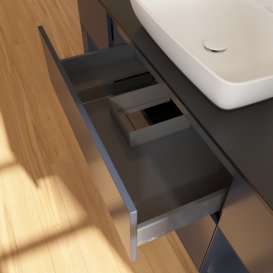 Тумба під раковину Villeroy & Boch Finion 160х50,1 см із підсвічуванням МДФ темно-синій матовий лак/скло чорне матове G862HGHG