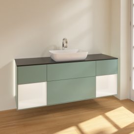 Тумба под раковину Villeroy & Boch Finion 160х50,1 см с подсветкой МДФ оливковый матовый лак/стекло черное матовое G862MTGM