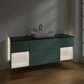 Тумба под раковину Villeroy & Boch Finion 160х50,1 см с подсветкой МДФ оливковый матовый лак/стекло черное матовое G862MTGM