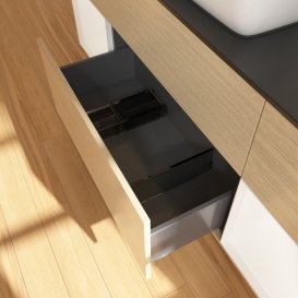 Тумба под раковину Villeroy & Boch Finion 160х50,1 см с подсветкой МДФ шпон дуба/стекло черное матовое G862MTPC