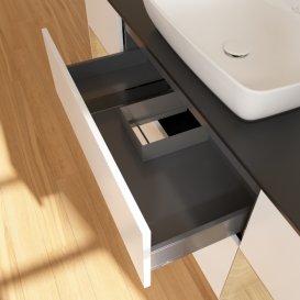 Тумба под раковину Villeroy & Boch Finion 160х50,1 см с подсветкой МДФ белый матовый лак/стекло черное матовое G862PCMT