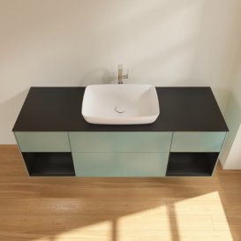 Тумба під раковину Villeroy & Boch Finion 160х50,1 см із підсвічуванням МДФ оливковий матовий лак/скло чорне матове G862PDGM