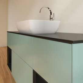 Тумба під раковину Villeroy & Boch Finion 160х50,1 см із підсвічуванням МДФ оливковий матовий лак/скло чорне матове G862PDGM