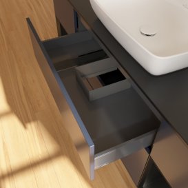 Тумба под раковину Villeroy & Boch Finion 160х50,1 см с подсветкой МДФ темно-синий матовый лак/стекло черное матовое G862PDHG