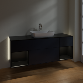 Тумба под раковину Villeroy & Boch Finion 160х50,1 см с подсветкой МДФ темно-синий матовый лак/стекло черное матовое G862PDHG