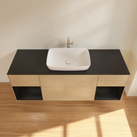 Тумба під раковину Villeroy & Boch Finion 160х50,1 см МДФ шпон дуба/скло чорне матове G862PDPC