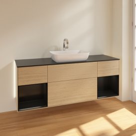 Тумба під раковину Villeroy & Boch Finion 160х50,1 см МДФ шпон дуба/скло чорне матове G862PDPC