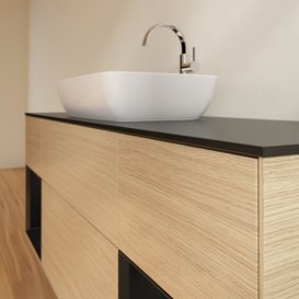 Тумба під раковину Villeroy & Boch Finion 160х50,1 см МДФ шпон дуба/скло чорне матове G862PDPC