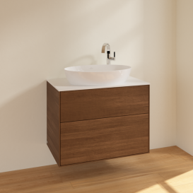 Тумба под раковину Villeroy & Boch Finion 80х50,1 см МДФ шпон грецкого ореха/стекло белое матовое F87100GN