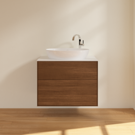 Тумба под раковину Villeroy & Boch Finion 80х50,1 см МДФ шпон грецкого ореха/стекло белое матовое F87100GN